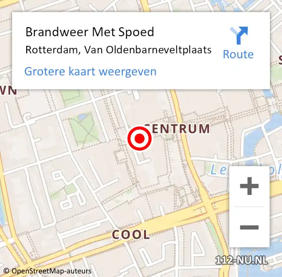 Locatie op kaart van de 112 melding: Brandweer Met Spoed Naar Rotterdam, Van Oldenbarneveltplaats op 4 juli 2021 01:33