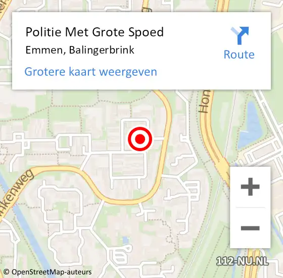 Locatie op kaart van de 112 melding: Politie Met Grote Spoed Naar Emmen, Balingerbrink op 4 juli 2021 01:49