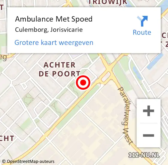 Locatie op kaart van de 112 melding: Ambulance Met Spoed Naar Culemborg, Jorisvicarie op 4 juli 2021 01:52