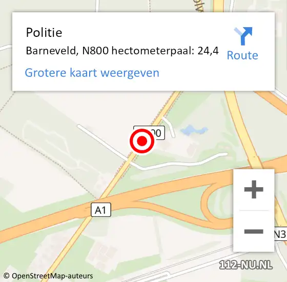 Locatie op kaart van de 112 melding: Politie Barneveld, N800 hectometerpaal: 24,4 op 4 juli 2021 04:54