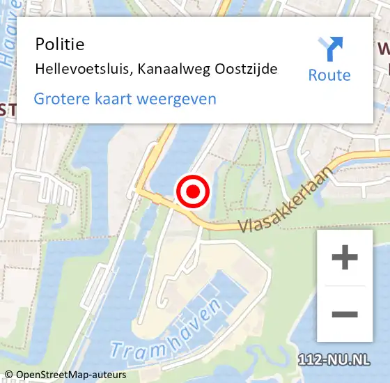 Locatie op kaart van de 112 melding: Politie Hellevoetsluis, Kanaalweg Oostzijde op 4 juli 2021 07:56