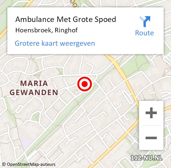 Locatie op kaart van de 112 melding: Ambulance Met Grote Spoed Naar Hoensbroek, Ringhof op 4 juli 2021 09:04