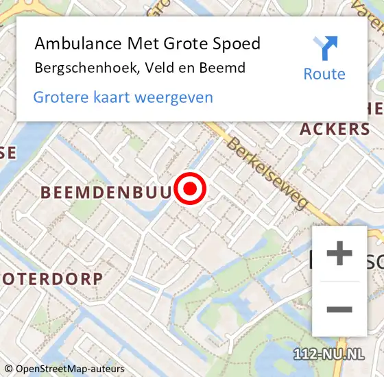 Locatie op kaart van de 112 melding: Ambulance Met Grote Spoed Naar Bergschenhoek, Veld en Beemd op 4 juli 2021 09:07