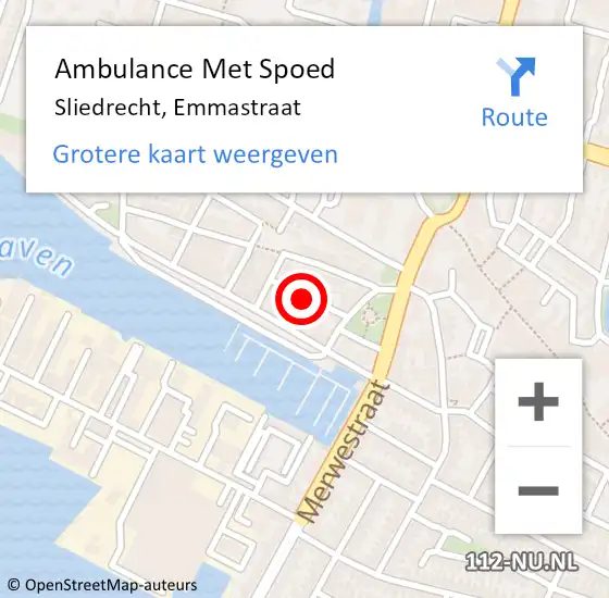 Locatie op kaart van de 112 melding: Ambulance Met Spoed Naar Sliedrecht, Emmastraat op 4 juli 2021 09:21