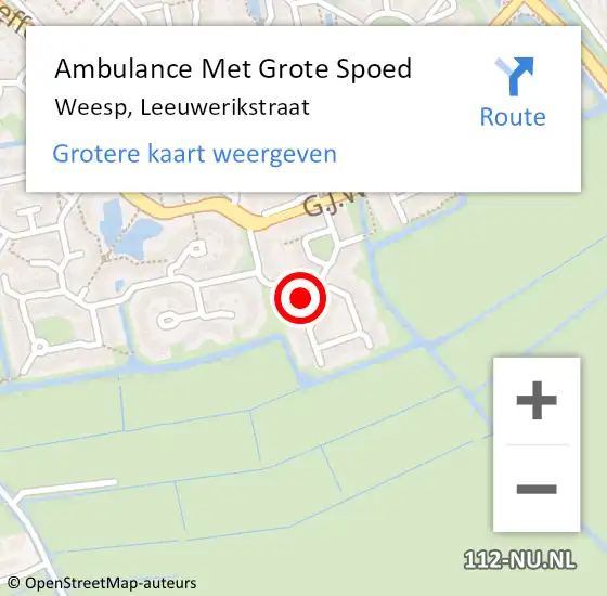 Locatie op kaart van de 112 melding: Ambulance Met Grote Spoed Naar Weesp, Leeuwerikstraat op 15 juni 2014 10:18