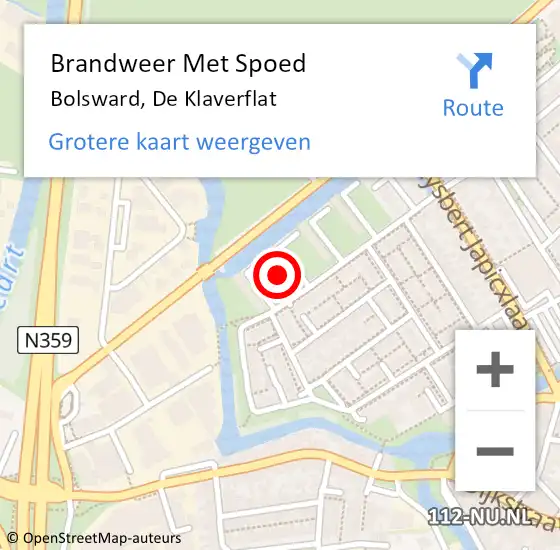 Locatie op kaart van de 112 melding: Brandweer Met Spoed Naar Bolsward, De Klaverflat op 4 juli 2021 09:47