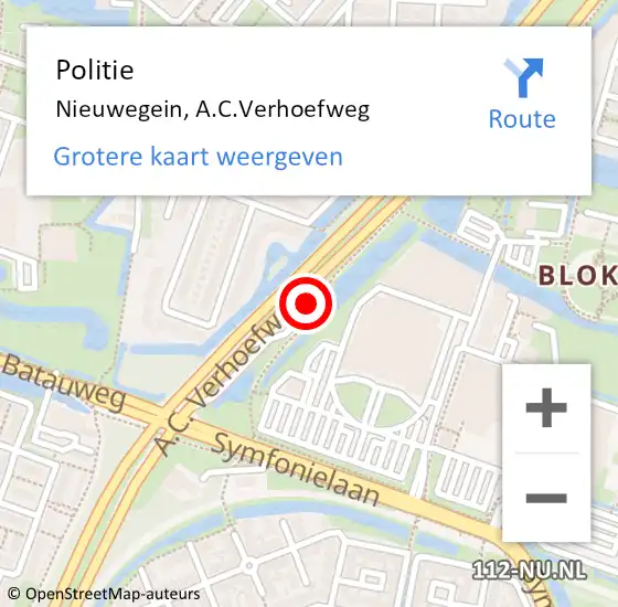 Locatie op kaart van de 112 melding: Politie Nieuwegein, A.C.Verhoefweg op 4 juli 2021 10:02