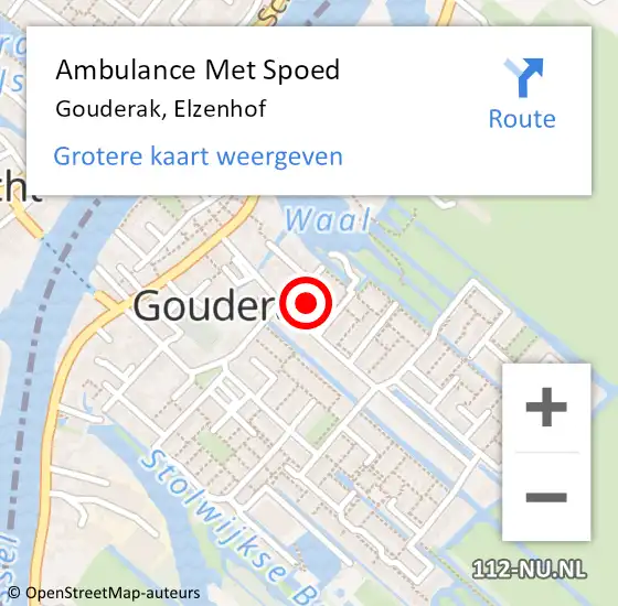 Locatie op kaart van de 112 melding: Ambulance Met Spoed Naar Gouderak, Elzenhof op 4 juli 2021 10:18