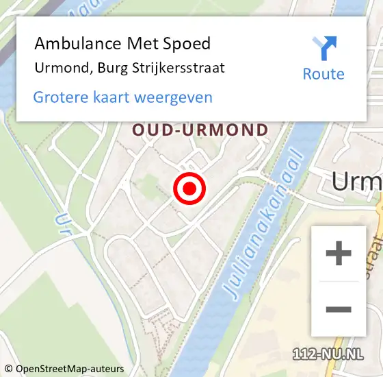 Locatie op kaart van de 112 melding: Ambulance Met Spoed Naar Urmond, Burg Strijkersstraat op 4 juli 2021 10:22