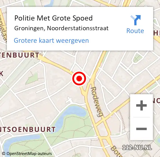 Locatie op kaart van de 112 melding: Politie Met Grote Spoed Naar Groningen, Noorderstationsstraat op 4 juli 2021 10:56