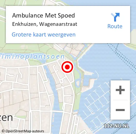 Locatie op kaart van de 112 melding: Ambulance Met Spoed Naar Enkhuizen, Wagenaarstraat op 4 juli 2021 11:38