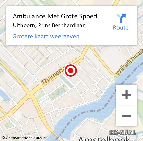 Locatie op kaart van de 112 melding: Ambulance Met Grote Spoed Naar Uithoorn, Prins Bernhardlaan op 4 juli 2021 11:41