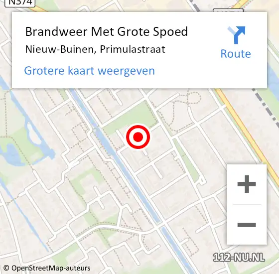 Locatie op kaart van de 112 melding: Brandweer Met Grote Spoed Naar Nieuw-Buinen, Primulastraat op 4 juli 2021 12:06