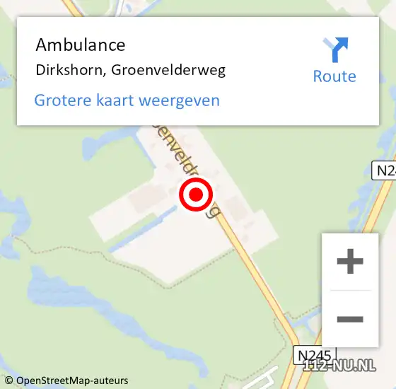 Locatie op kaart van de 112 melding: Ambulance Dirkshorn, Groenvelderweg op 4 juli 2021 12:08