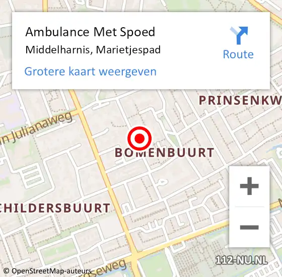 Locatie op kaart van de 112 melding: Ambulance Met Spoed Naar Middelharnis, Marietjespad op 4 juli 2021 12:21