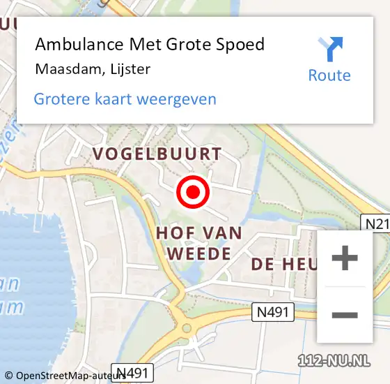 Locatie op kaart van de 112 melding: Ambulance Met Grote Spoed Naar Maasdam, Lijster op 4 juli 2021 12:57