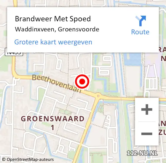 Locatie op kaart van de 112 melding: Brandweer Met Spoed Naar Waddinxveen, Groensvoorde op 4 juli 2021 13:29