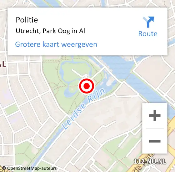 Locatie op kaart van de 112 melding: Politie Utrecht, Park Oog in Al op 4 juli 2021 14:12