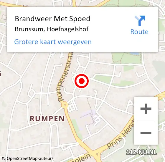 Locatie op kaart van de 112 melding: Brandweer Met Spoed Naar Brunssum, Hoefnagelshof op 4 juli 2021 14:36