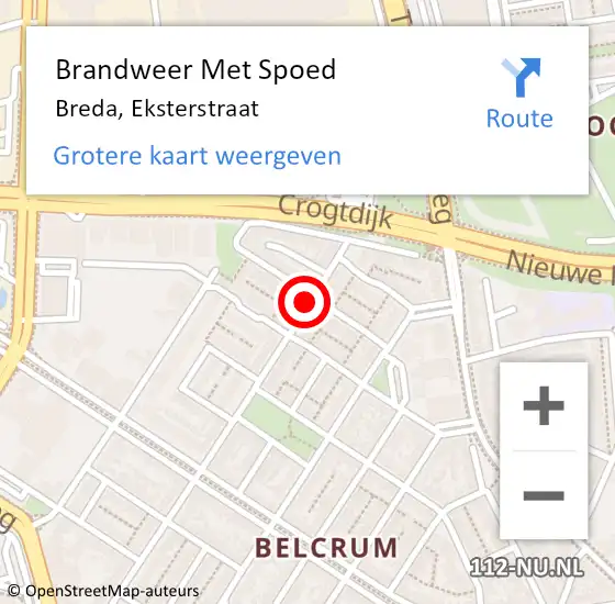 Locatie op kaart van de 112 melding: Brandweer Met Spoed Naar Breda, Eksterstraat op 4 juli 2021 14:56