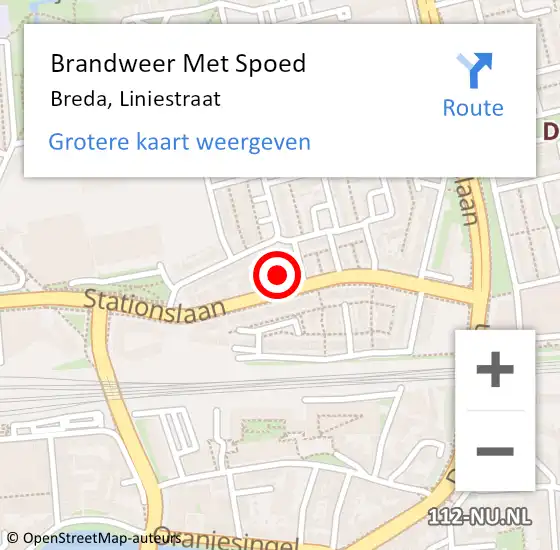 Locatie op kaart van de 112 melding: Brandweer Met Spoed Naar Breda, Liniestraat op 4 juli 2021 14:57