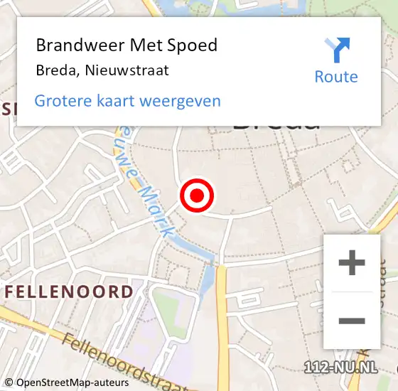 Locatie op kaart van de 112 melding: Brandweer Met Spoed Naar Breda, Nieuwstraat op 4 juli 2021 15:09