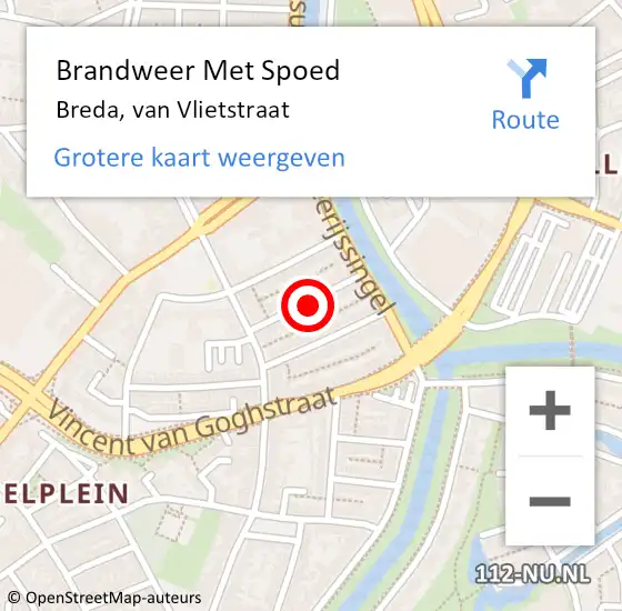Locatie op kaart van de 112 melding: Brandweer Met Spoed Naar Breda, van Vlietstraat op 4 juli 2021 15:10