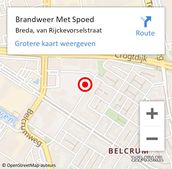 Locatie op kaart van de 112 melding: Brandweer Met Spoed Naar Breda, van Rijckevorselstraat op 4 juli 2021 15:12