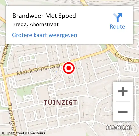 Locatie op kaart van de 112 melding: Brandweer Met Spoed Naar Breda, Ahornstraat op 4 juli 2021 15:16