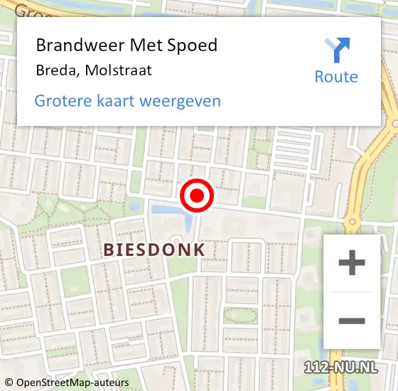 Locatie op kaart van de 112 melding: Brandweer Met Spoed Naar Breda, Molstraat op 4 juli 2021 15:17