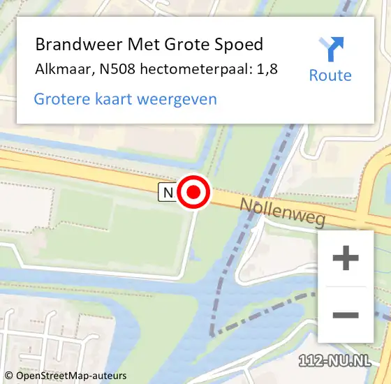 Locatie op kaart van de 112 melding: Brandweer Met Grote Spoed Naar Alkmaar, N508 hectometerpaal: 1,8 op 4 juli 2021 15:22