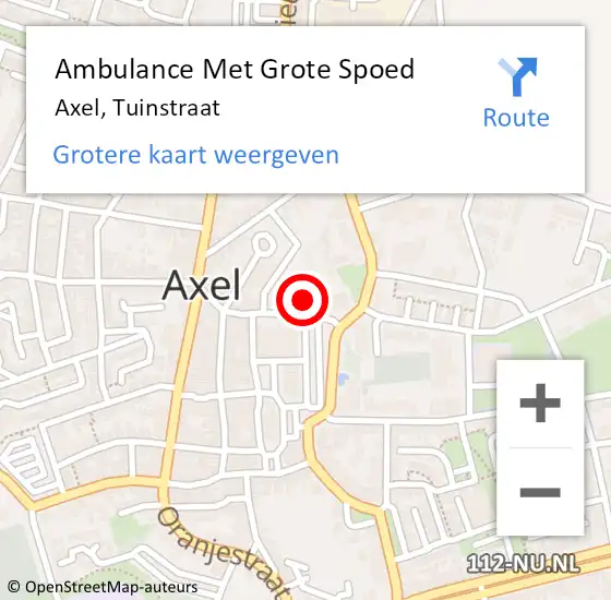 Locatie op kaart van de 112 melding: Ambulance Met Grote Spoed Naar Axel, Tuinstraat op 4 juli 2021 15:33