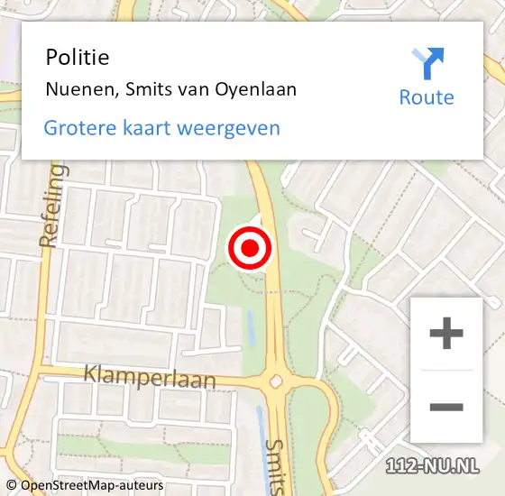 Locatie op kaart van de 112 melding: Politie Nuenen, Smits van Oyenlaan op 4 juli 2021 15:33