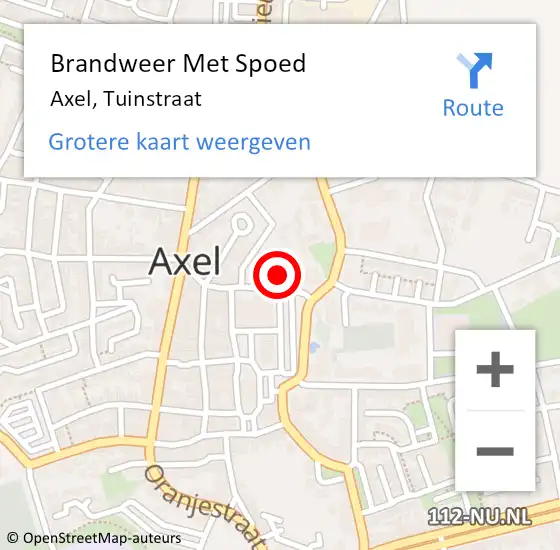 Locatie op kaart van de 112 melding: Brandweer Met Spoed Naar Axel, Tuinstraat op 4 juli 2021 15:36