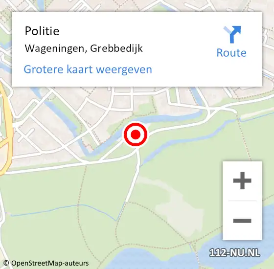 Locatie op kaart van de 112 melding: Politie Wageningen, Grebbedijk op 4 juli 2021 15:38