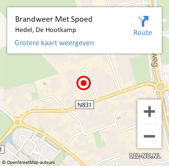 Locatie op kaart van de 112 melding: Brandweer Met Spoed Naar Hedel, De Hootkamp op 4 juli 2021 15:39