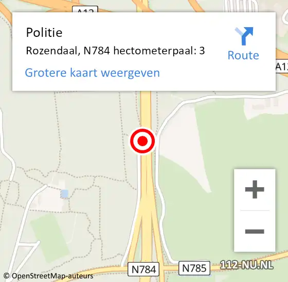 Locatie op kaart van de 112 melding: Politie Rozendaal, N784 hectometerpaal: 3 op 4 juli 2021 16:10