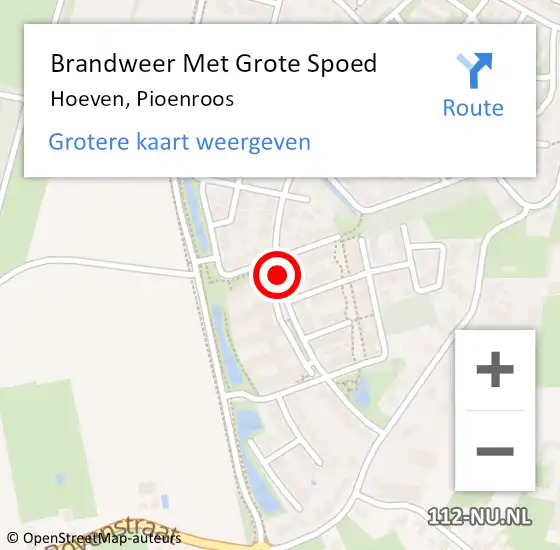 Locatie op kaart van de 112 melding: Brandweer Met Grote Spoed Naar Hoeven, Pioenroos op 15 juni 2014 11:11