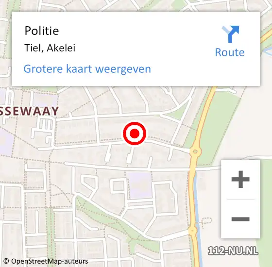 Locatie op kaart van de 112 melding: Politie Tiel, Akelei op 4 juli 2021 16:45