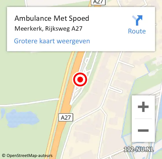 Locatie op kaart van de 112 melding: Ambulance Met Spoed Naar Meerkerk, Rijksweg A27 op 4 juli 2021 17:00