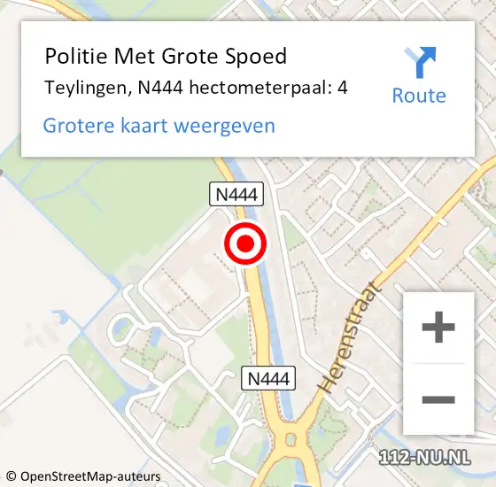 Locatie op kaart van de 112 melding: Politie Met Grote Spoed Naar Teylingen, N444 hectometerpaal: 4 op 4 juli 2021 17:09