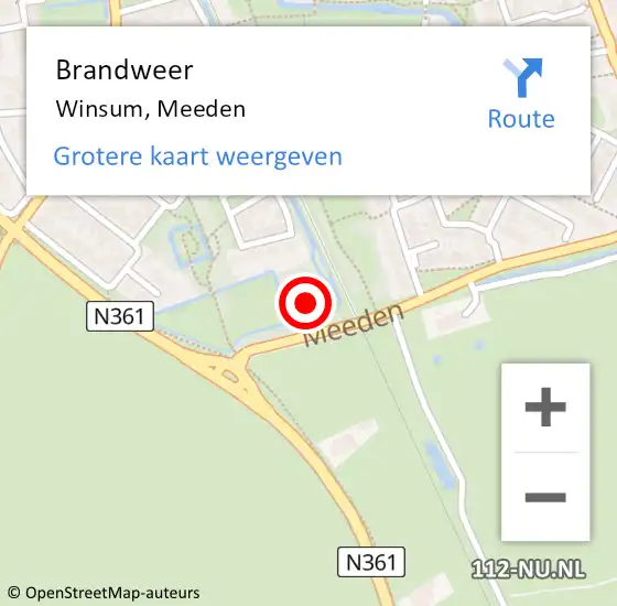 Locatie op kaart van de 112 melding: Brandweer Winsum, Meeden op 4 juli 2021 17:12