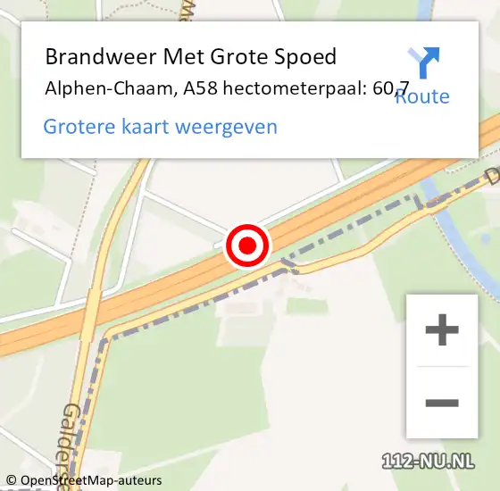 Locatie op kaart van de 112 melding: Brandweer Met Grote Spoed Naar Alphen-Chaam, A58 hectometerpaal: 60,7 op 4 juli 2021 17:15