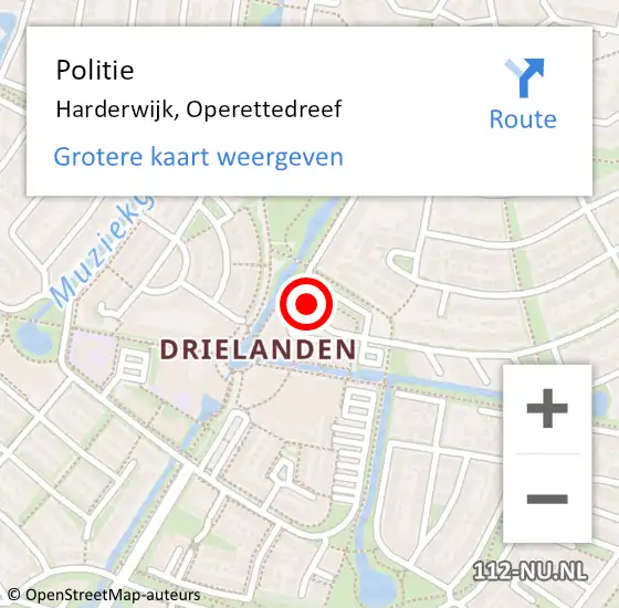 Locatie op kaart van de 112 melding: Politie Harderwijk, Operettedreef op 4 juli 2021 17:23