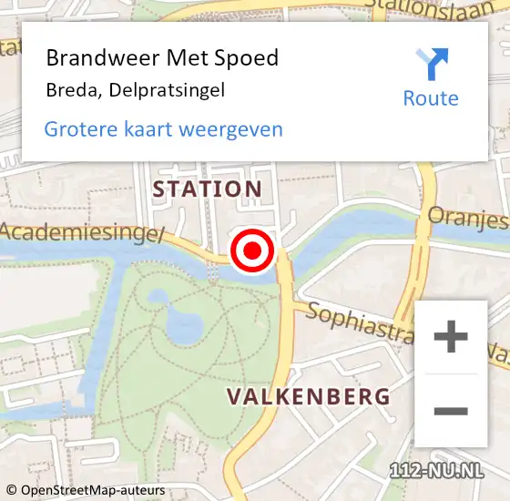Locatie op kaart van de 112 melding: Brandweer Met Spoed Naar Breda, Delpratsingel op 4 juli 2021 17:48