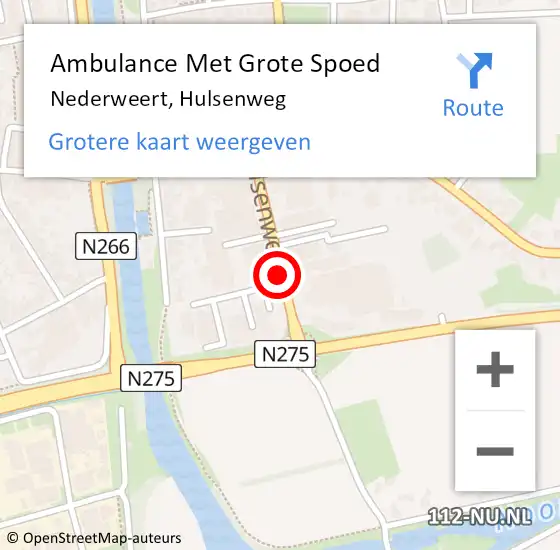 Locatie op kaart van de 112 melding: Ambulance Met Grote Spoed Naar Nederweert, Hulsenweg op 4 juli 2021 18:38