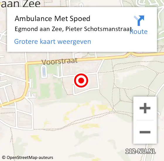 Locatie op kaart van de 112 melding: Ambulance Met Spoed Naar Egmond aan Zee, Pieter Schotsmanstraat op 4 juli 2021 18:38