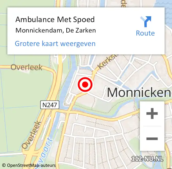 Locatie op kaart van de 112 melding: Ambulance Met Spoed Naar Monnickendam, De Zarken op 4 juli 2021 18:52