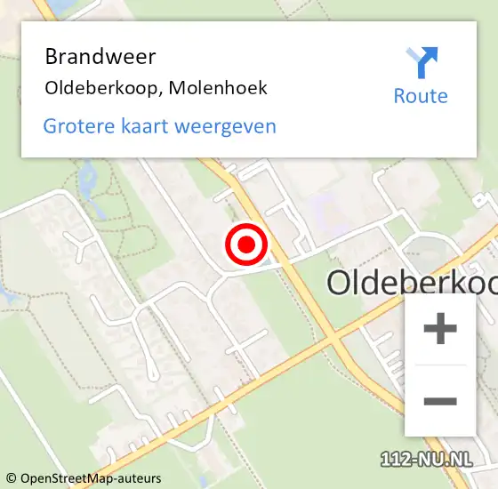 Locatie op kaart van de 112 melding: Brandweer Oldeberkoop, Molenhoek op 4 juli 2021 18:54