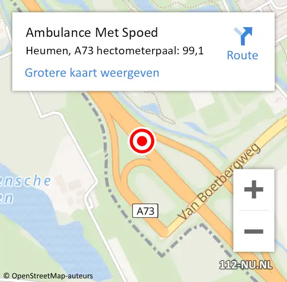 Locatie op kaart van de 112 melding: Ambulance Met Spoed Naar Heumen, A73 hectometerpaal: 99,1 op 4 juli 2021 19:13